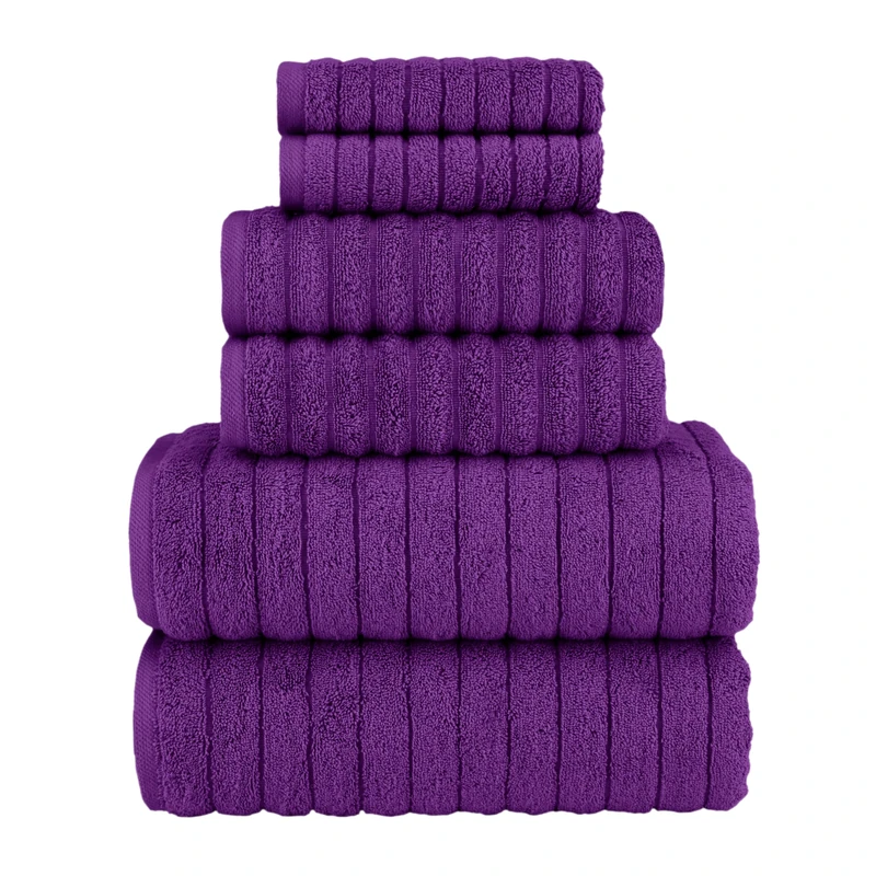 Elegant Comfort 100% Turkish Cotton Corduroy Ribbed Luxury Bath Towels 6-Piece Set, Premium Feel - Quick Dry, Highly Absorbent, Contains 2 Bath Towels, 2 Hand Towels, and 2 Washcloths, Purple