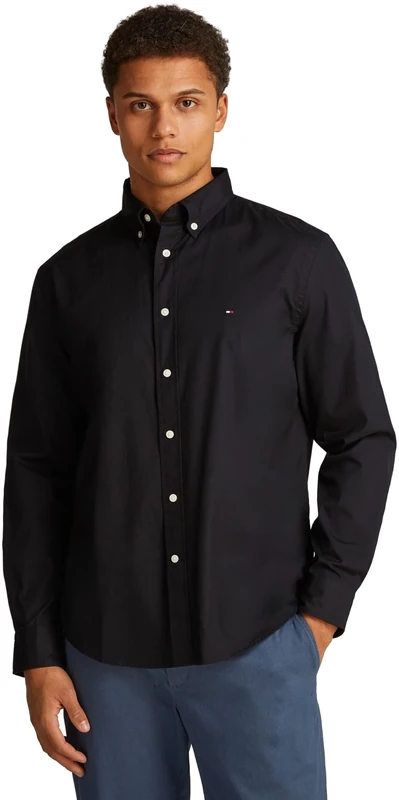 Tommy Hilfiger Men's CORE Flex POPLIN Solid RF Shirt MW0MW39988 L/S Shirt, Black, XL