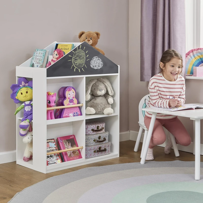Liberty House Toys Kids White Blackboard Bookcase and Storage Cabinet, H960 x W725 x D395mm