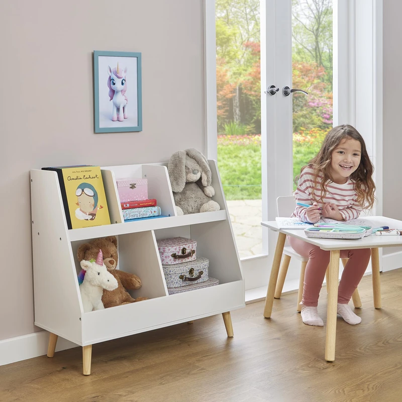 Liberty House Toys Kids White Sloping Bookcase, H725 x W800 x D350mm
