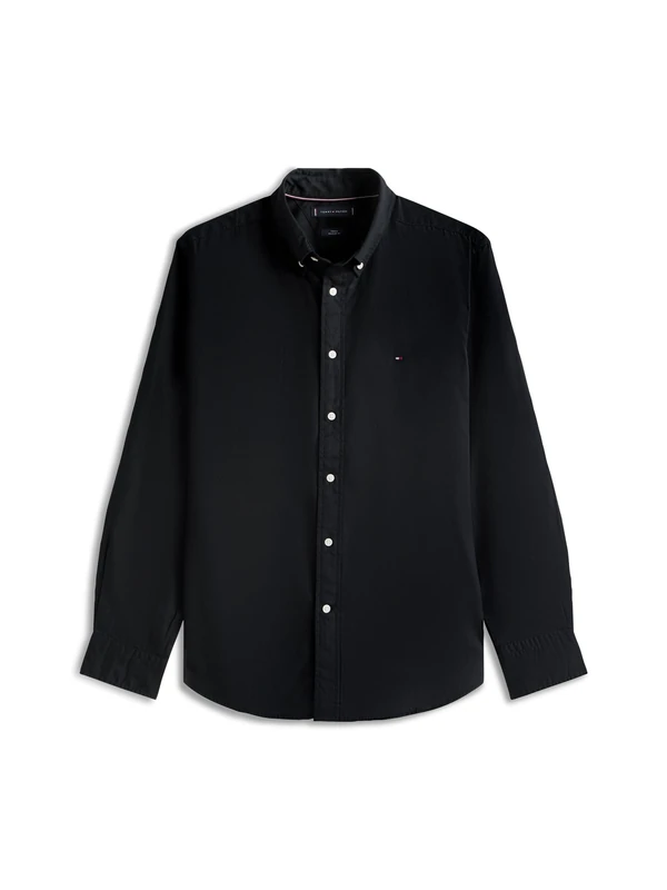 Tommy Hilfiger Men's CORE Flex POPLIN Solid RF Shirt MW0MW39988 L/S Shirt, Black, L