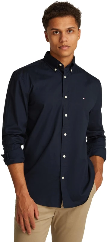 Tommy Hilfiger Men's CORE Flex POPLIN Solid RF Shirt MW0MW39988 L/S Shirt, Blue, L