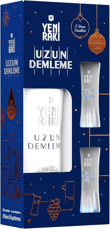 Yeni Raki Uzun Demleme 1 x 0.7 L + 2 Raki Glasses - 100% Fresh Grapes, No added sugar - 45% Vol