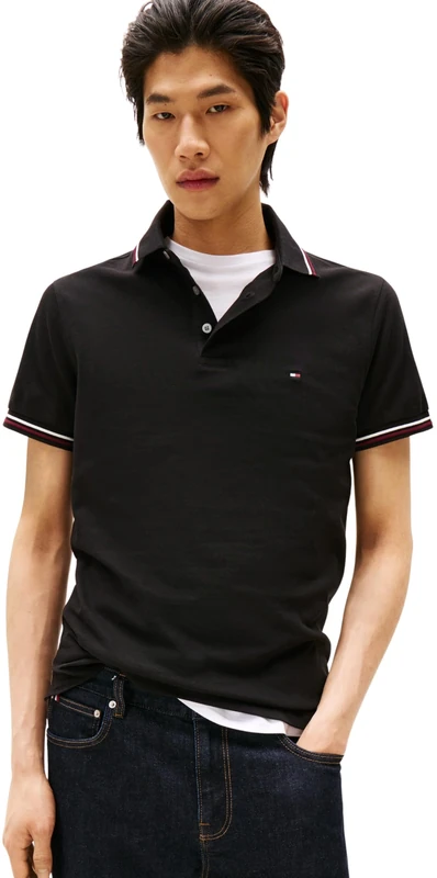 Tommy Hilfiger Men's Tipped Slim FIT Polo MW0MW37346 S/S Polo, Black, XS
