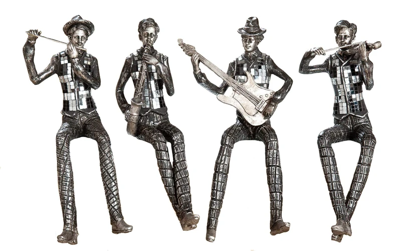 DRW Set of 4 Musicians Sitting to Place on The Edge a Shelf Silver 13.5 x 26 x 12 cm Approx, Multicoloured, estandar - Image 1