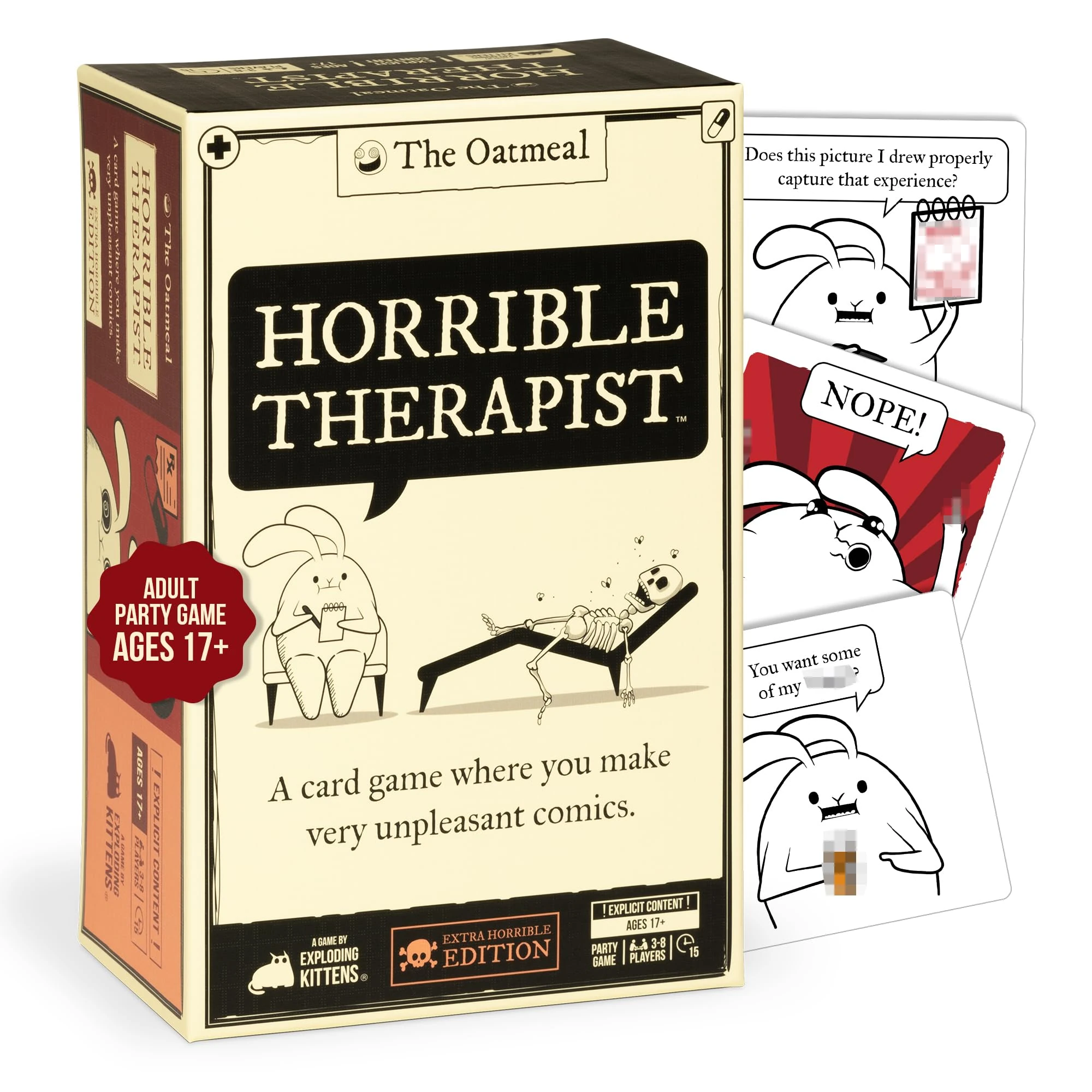 Exploding Kittens - Horrible Therapist: Extra Horrible Edition 3-8 Players - Ages 17+ - 15 Minutes to Play - Comic Building Card Game - Ideal for Party, Family Game Night - White