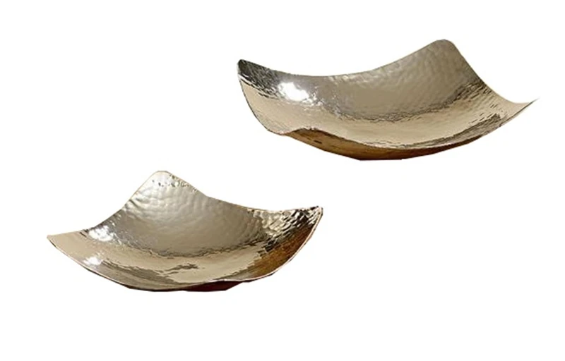 DRW Set of 2 Silver Aluminium Centerpieces 38 x 38 x 10 cm, Multicoloured, estandar