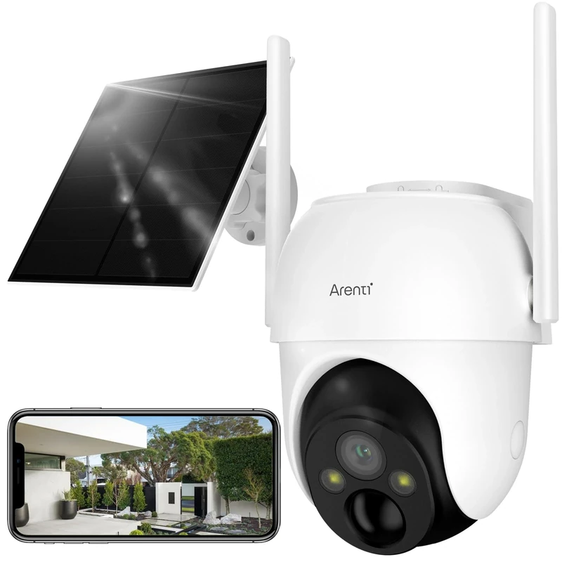 ARENTI Outdoor Solar Power Camera, 2K/3MP Color Night Vision, PIR Motion Sensor, Wireless, Cloud Storage, IP65 Water Resistant,Alexa Audio Compatible - Image 1