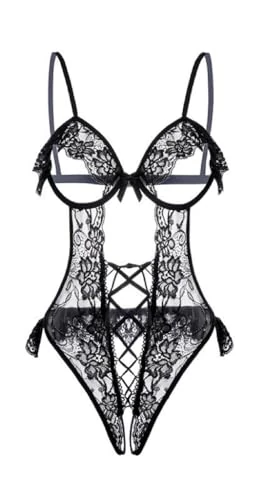 Satohom Women’s Sexy Lingerie Set with Underwired Lace Push Up Bra Naughty See-Through Underwear for women Nightwear Teddy Babydolls One-Piece Strappy Negligees Sleepwear Erotic Bedroom Bodysuit