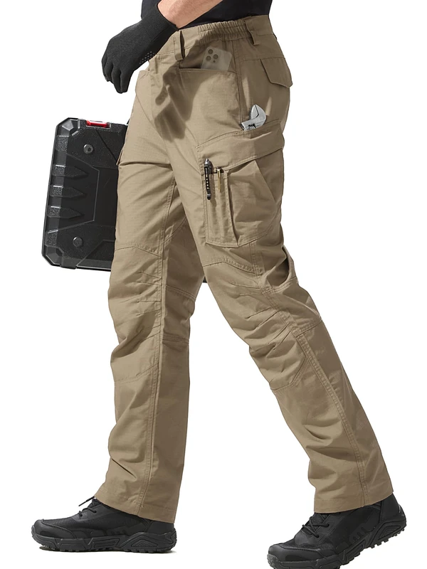 FREE SOLDIER Work Trousers Men's Cargo Trousers Men's Relaxed Fit Tactical for Outdoor Mountaineering Trousers with Multiple Pockets, Brown, 36/Tall