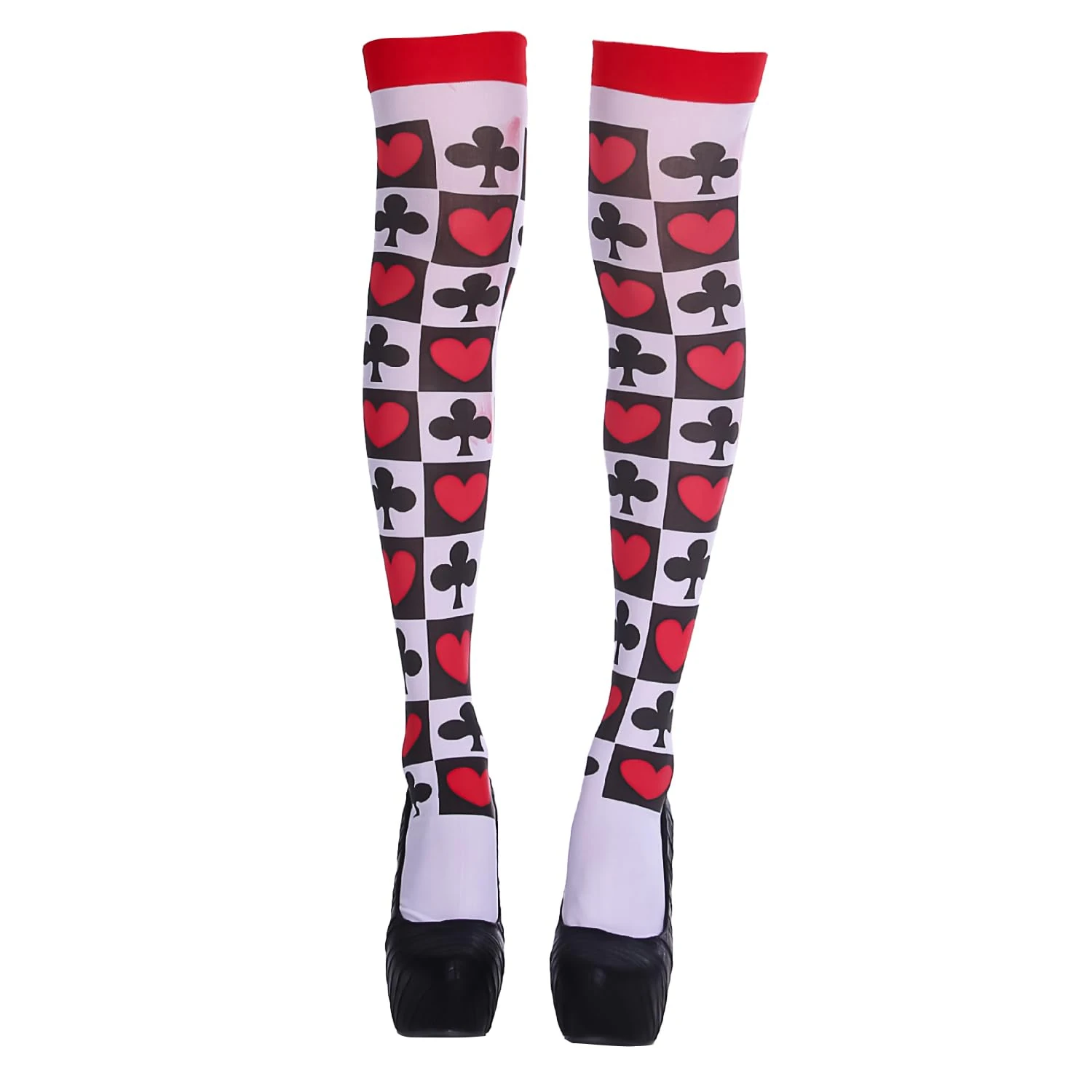 MFUOE Women's Opaque Hold-ups Poker Socks Over Knee Thigh High Long Stockings Halloween Women's Fancy Poker Tights for Masquerade Party Dress Up