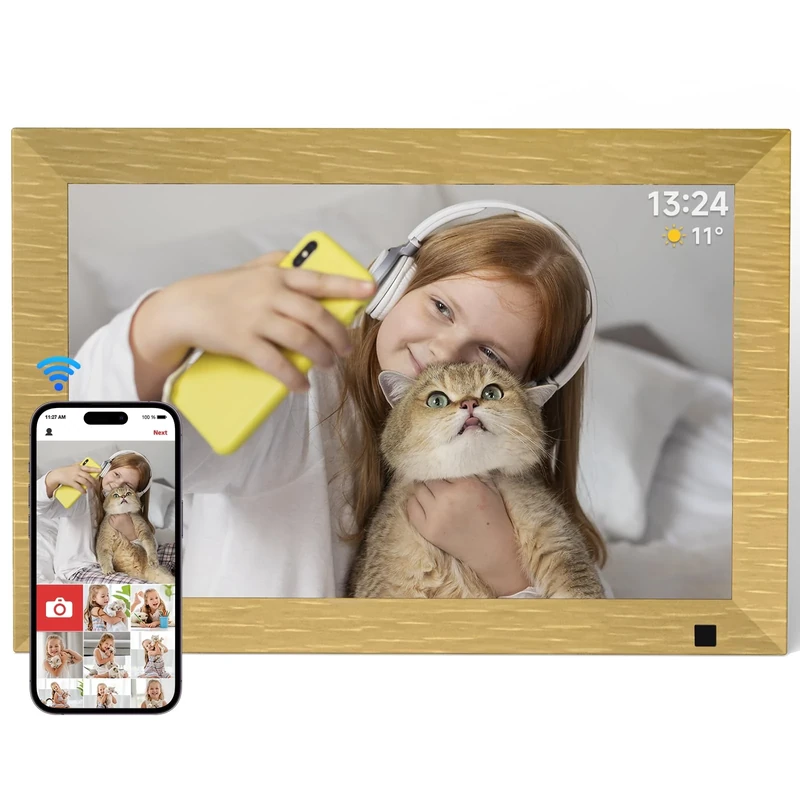 AHOWAI 10.1 Inch WiFi Digital Photo Frame Built in 32GB Memory, 1280x800 IPS LCD Touchscreen, Auto-Rotate and Audio, Quick and Easy Share Photos or Videos via the Frameo App, Best Gift for Favorite