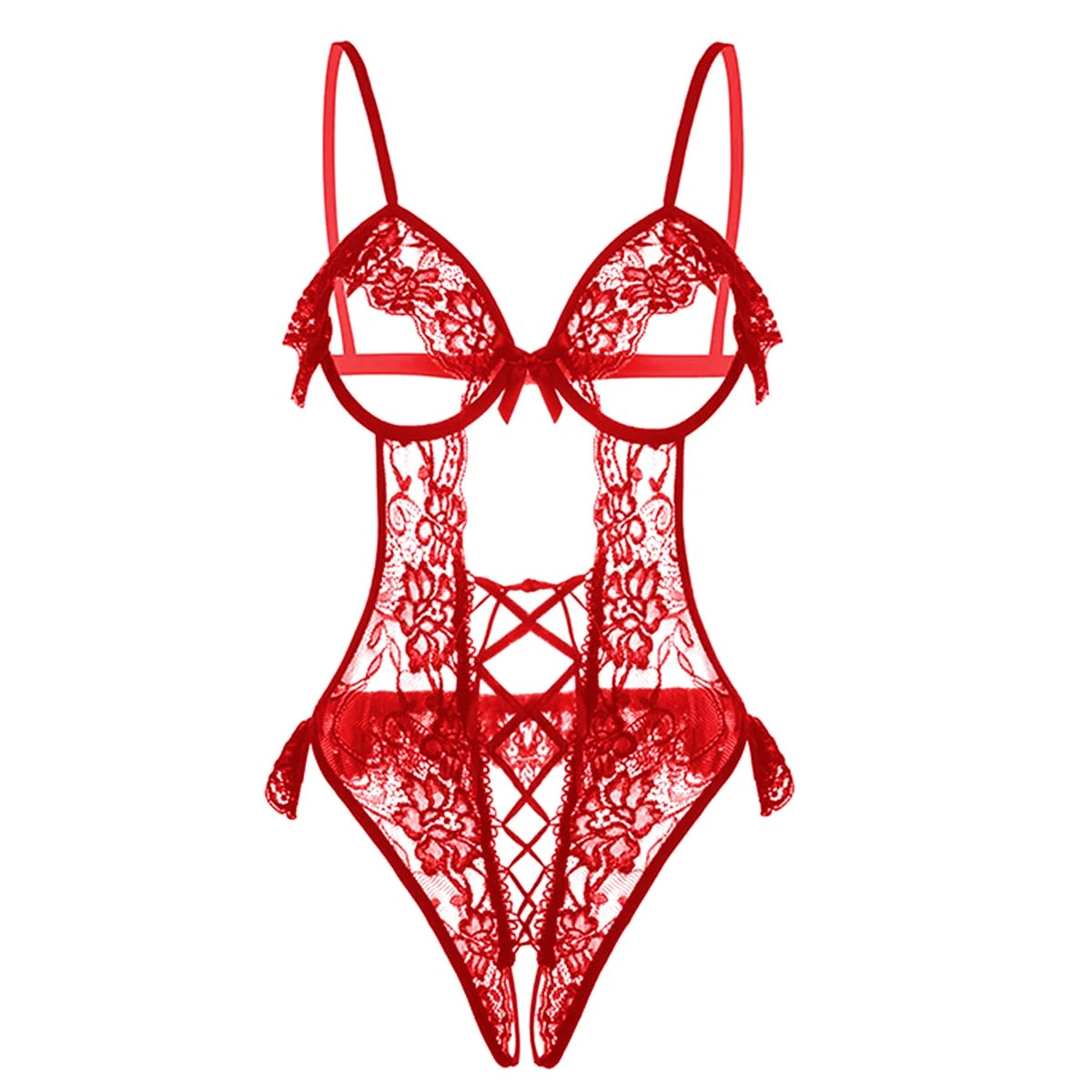 Satohom Women’s Sexy Lingerie Set with Underwired Lace Push Up Bra Naughty See-Through Underwear for women Nightwear Teddy Babydolls One-Piece Strappy Negligees Sleepwear Erotic Bedroom Bodysuit