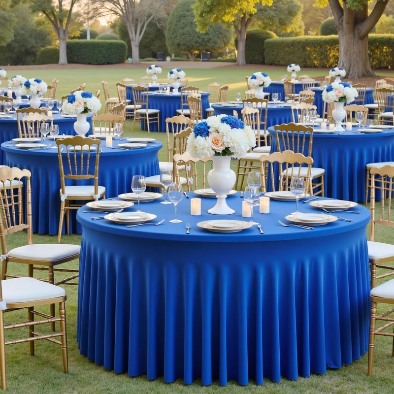 Htper 12 Pack Royal Blue Spandex Round Tablecloths, Stretchy 120inch Fitted 5FT Round Table Cloths, Wrinkle Free Maroon Table Cover with Skirt for Wedding Party Dining Banquet