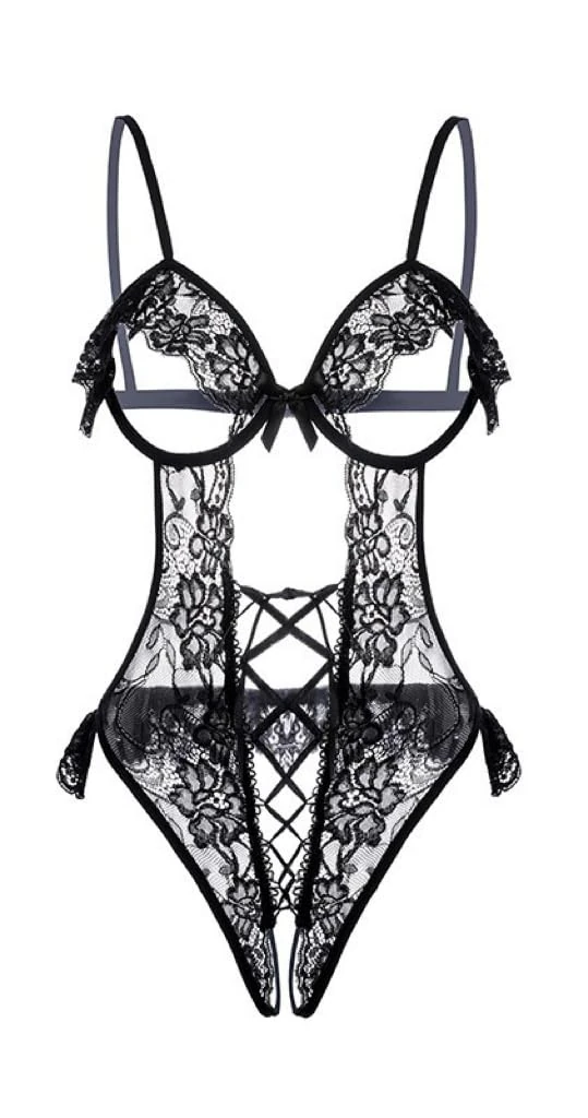 Satohom Women’s Sexy Lingerie Set with Underwired Lace Push Up Bra Naughty See-Through Underwear for women Nightwear Teddy Babydolls One-Piece Strappy Negligees Sleepwear Erotic Bedroom Bodysuit