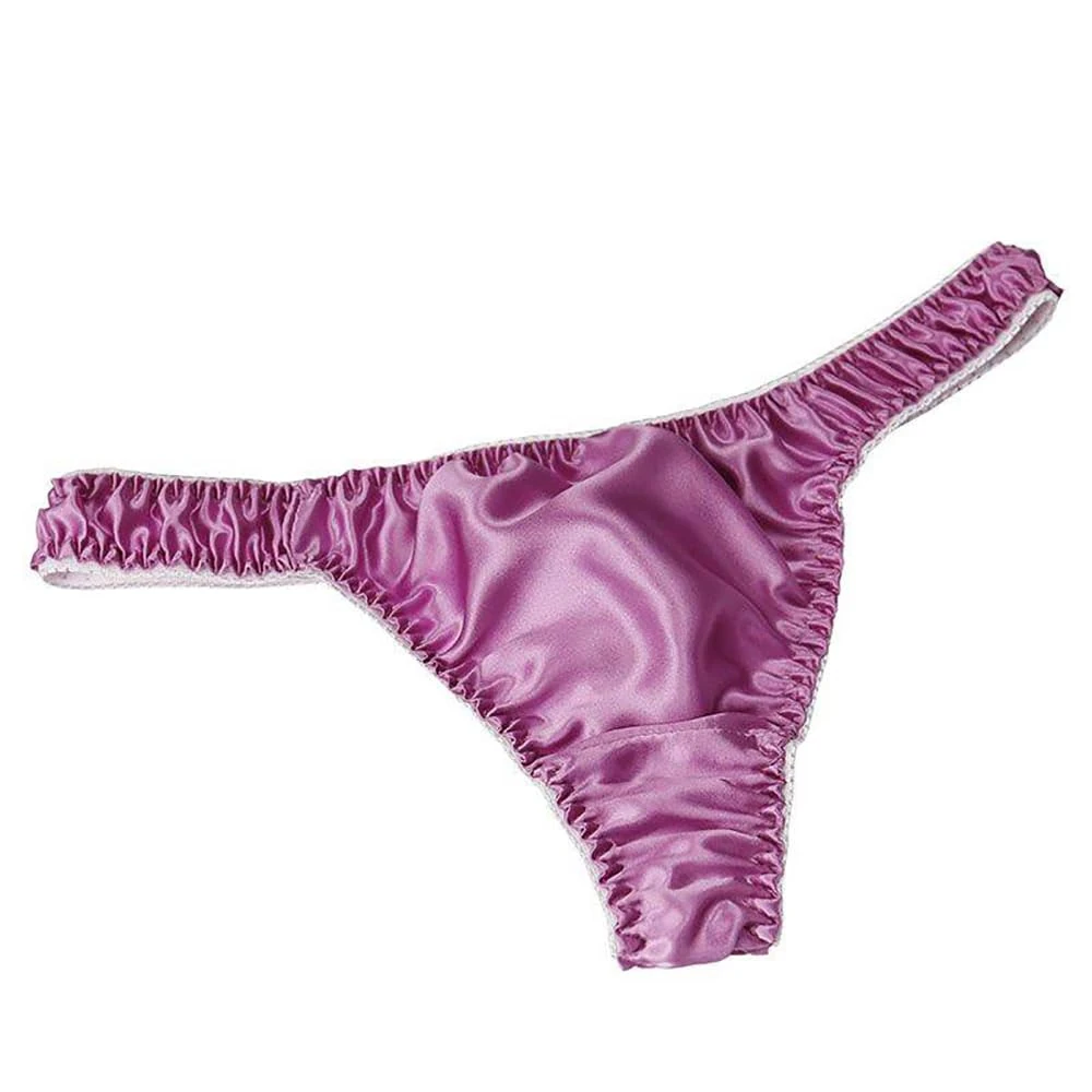LSHARON Women's Sexy 100% Mulberry Silk G-String Lingerie Underwear Briefs Thong Panties (L(Tag 2XL), Purple)