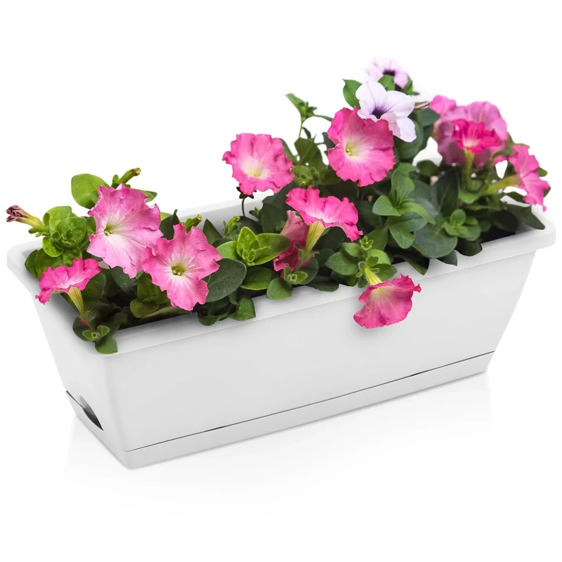 DKIEI 5 Pcs Large Flower Planter Outdoor Plastic Vegetable Plant Pot With Drainage Holes & Tray, Rectangle Plant Trough Planters For Succulent, Window Long Pots For Balcony (Pale 49.5 * 19 * 15.7Cm)