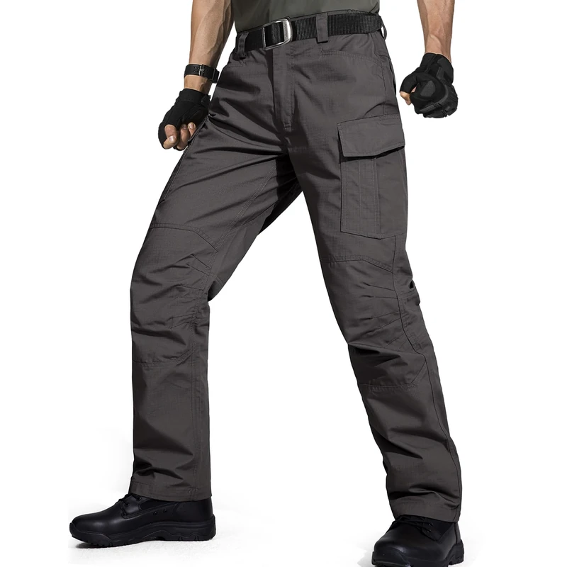 FREE SOLDIER Work Trousers Men's Cargo Trousers Men's Relaxed Fit Tactical for Outdoor Mountaineering Trousers with Multiple Pockets, Charcoal Grey, 46 Tall