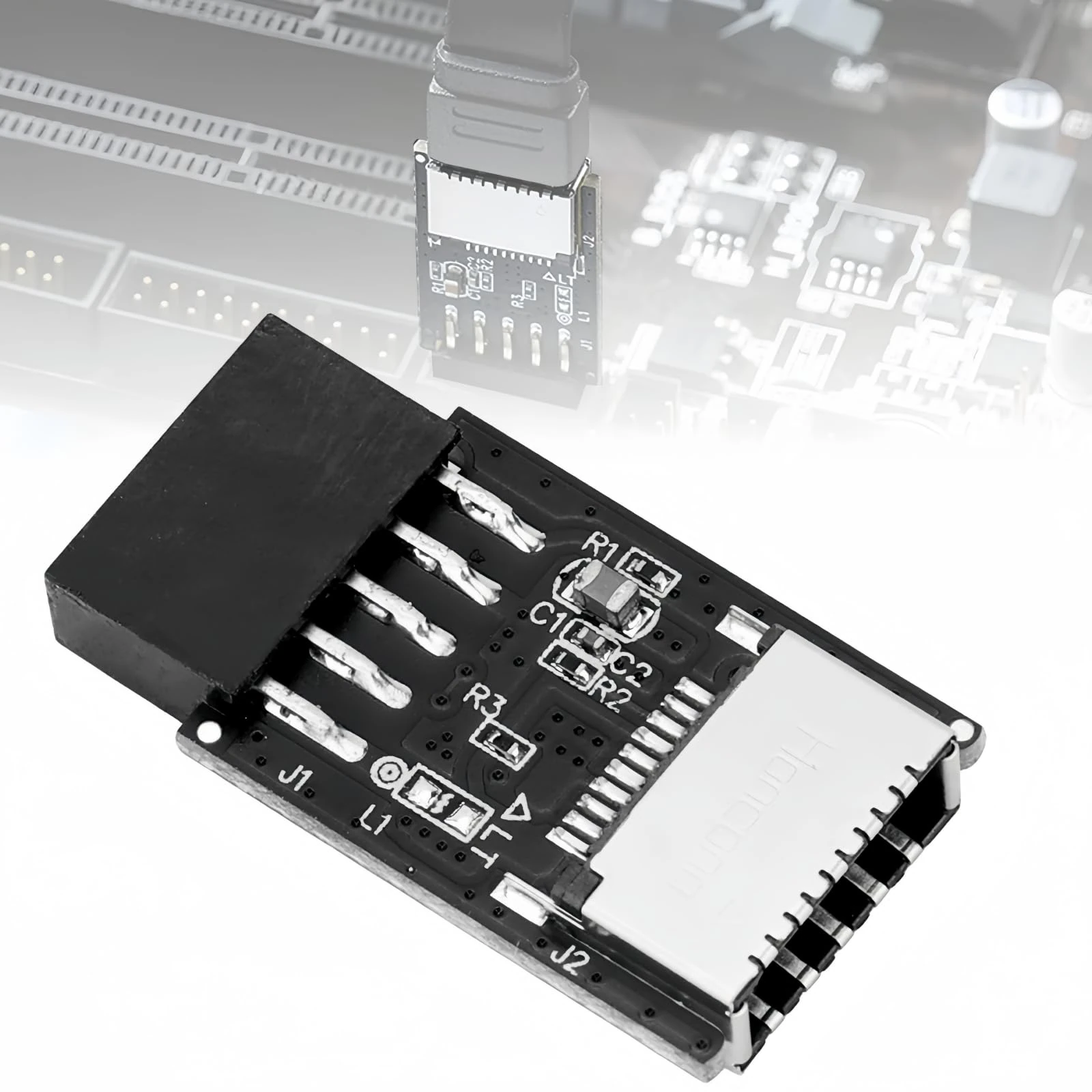 HALOULENI Motherboard USB 2.0 Front Panel Header USB 2.0 Internal Header (9-Pin) to USB 3.1/3.2 Type-C (20-Pin) Extend USB Type E Ports to PC Front Panel USBs Ports