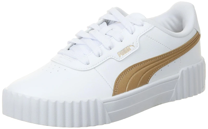 Puma Womens Carina 3.0 Aqua Metallics Sneaker, White Light Sand Gold, 6.5 UK