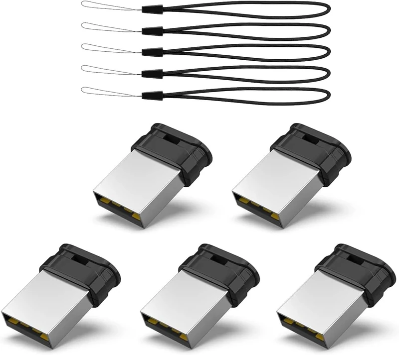 Vansuny 5Pack Mini USB Sticks 64GB USB Flash Drive Blink Memory Stick 64G Thumb Drive with Lanyard, Black