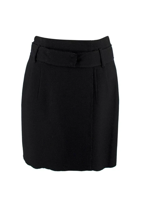 Prada Pre-Loved Black Raw Edge Belted Mini Skirt
