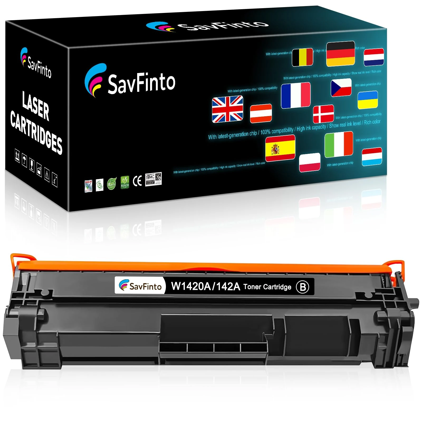 SavFinto W1420A 142A (WITH CHIP) Toner Cartridge Replacement for HP W1420AX 142X W1420A 142A Toner for LaserJet M110 M110w MFP M139 M139w M140 M140w, (CAN’T be used on HP Printer with e Model)