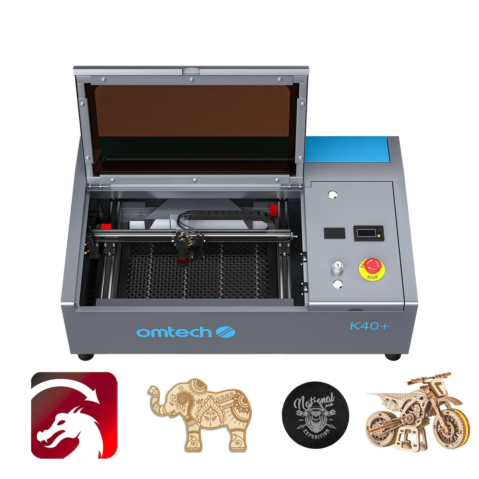 OMTech K40+ 40W CO2 Laser Engraver, 20x30cm Desktop Laser Engraving Machine for Home Use, 300mm/s Laser Engraver Cutter with Adjustable Laser Head Air Assist for Wood Glass (with LightBurn)