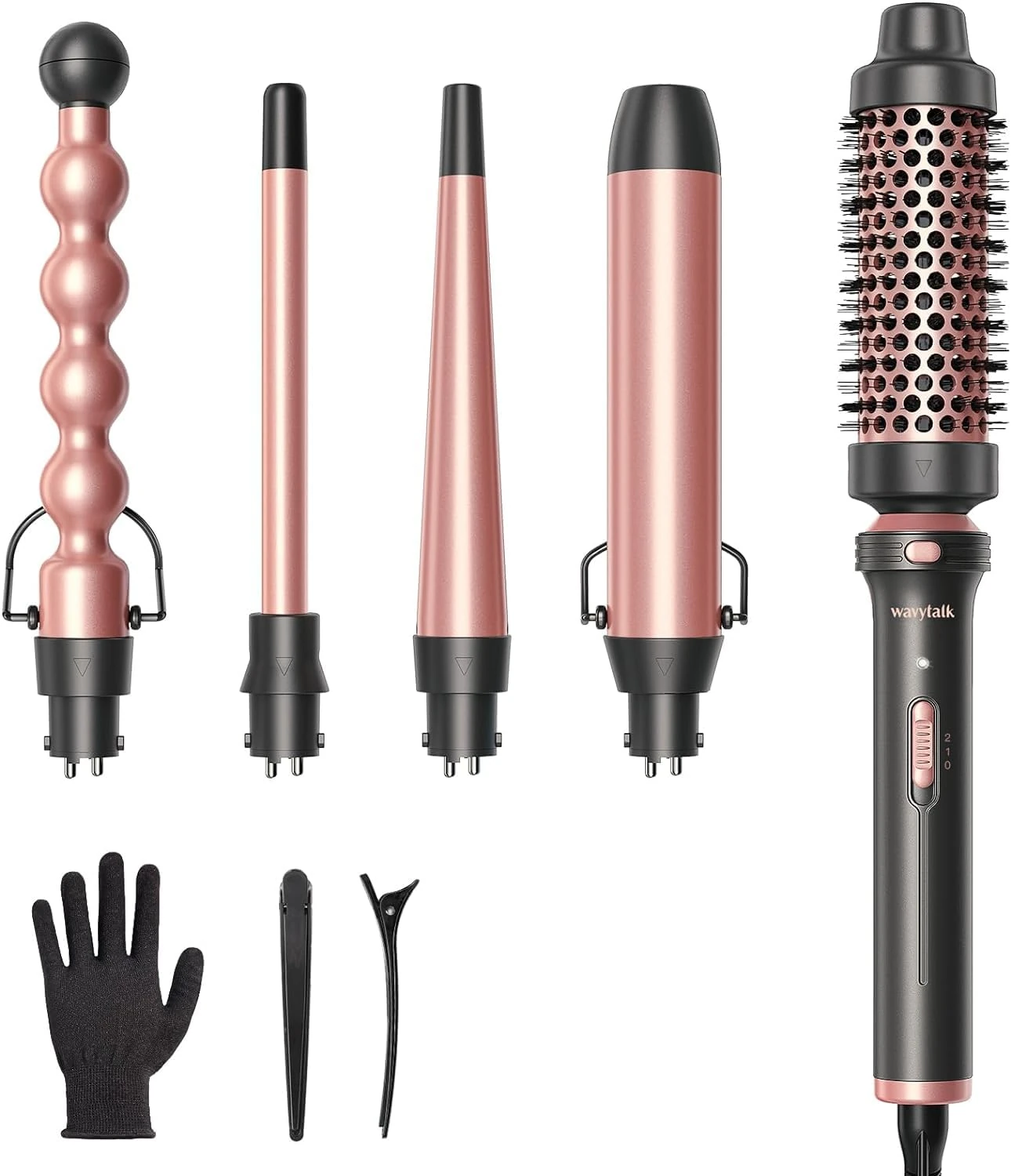 Wavytalk 5 in 1 Curling Wand Set, Multi Hair Curler Set with Thermal Brush and 4 Interchangeable Ceramic Curling Tongs(13-32 mm), Instant Heat Up Curling Iron (Rose Gold)