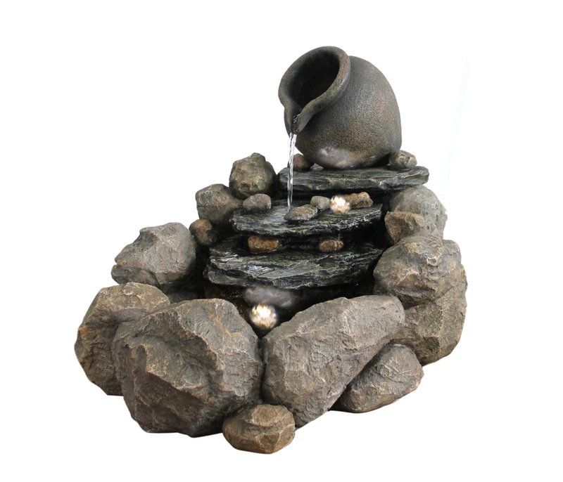 Dehner Solar Fountain, Resin, Gray, Höhe 54,5 cm