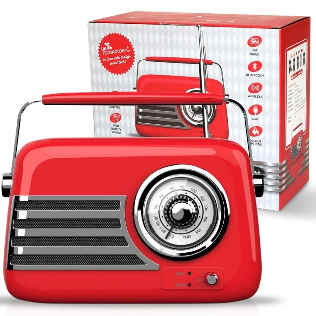 Radios Mains and Battery, Portable Radio FM/Bluetooth, Bluetooth Radio & Rechargeable, Portable Radios Mains and Battery, Large Dial Simple To Use For Elderly, 87.5-108MHz (Red)