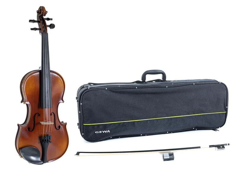 GEWA Violin Set Allegro VL 1 – 1/16, ready to play, back and sides solid European maple, solid European spruce top, hand varnished, carbon bow, Larsen Aurora strings, oblong violin case