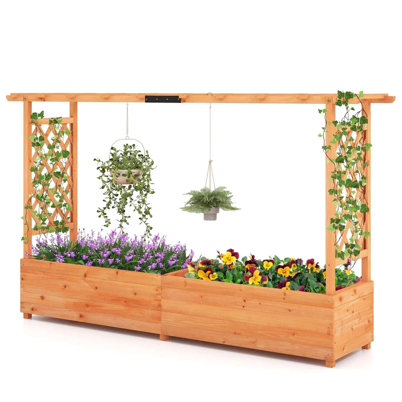 GiantexUK Raised Garden Bed with Arch Trellis (Orange, 200x44x114cm)