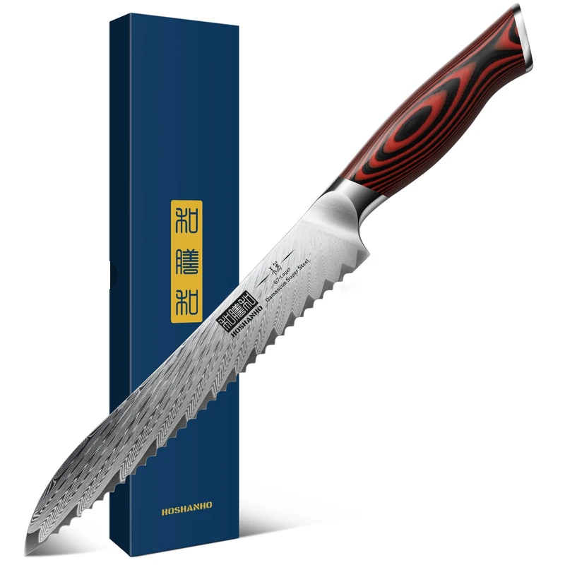 HOSHANHO Bread Knife,8 Inch Serrated Bread Knives Ultra Sharp Damascus Steel Bread Kitchen Knife, Professional Bread Knife for Homemade Bread - Image 1