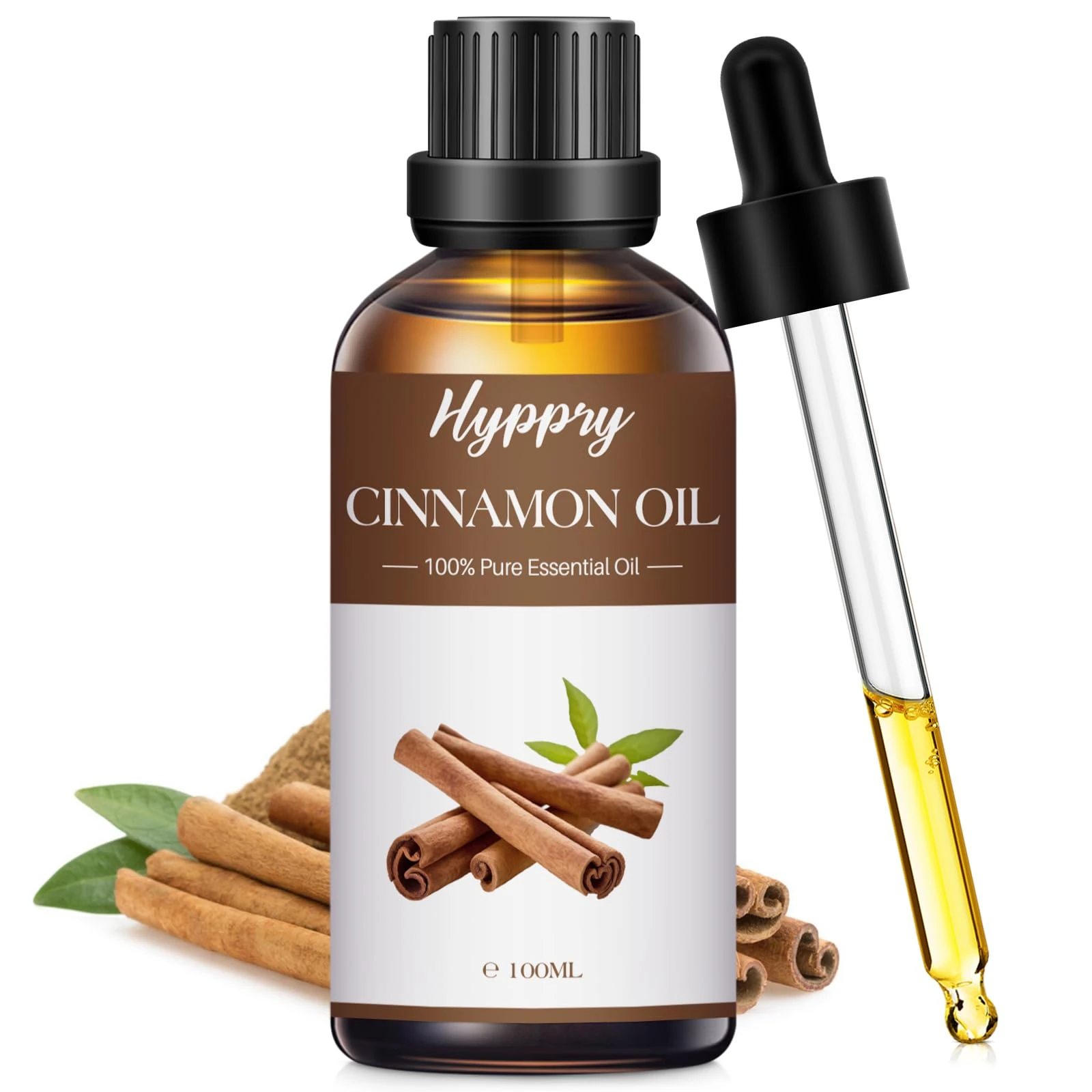 Hyppry 100ml Cinnamon Bark Oil, Pure Cinnamon Essential Oils for Diffuser for Home, Aromatherapy, Massage, Relax, Skin Care, DIY Soap, Candle Making