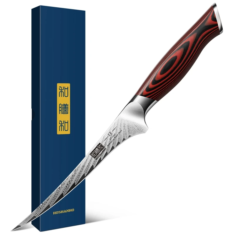 HOSHANHO Filleting Knife 7 Inch, Damascus Steel Boning Knife, Professional Fish Filleting Knives for Meat Chicken Cutting, Meat Knives with G10 Ergonomic Handle