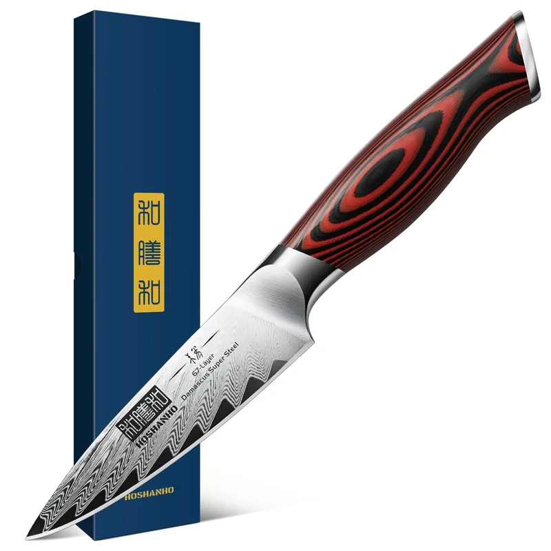 HOSHANHO Paring Knife 3.75 Inch Small Kitchen Knife, Super Sharp Damascus Steel Fruit Knife, Multifunctional Peeling Knife for Cutting Fruit Vegetables