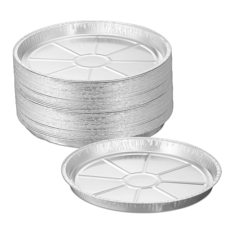 Relaxdays Set of 50 Aluminium Plates, HxØ: 2.5 x 27.5 cm, Round, Catering, BBQ Drip Tray for Indirect Grilling, Silver