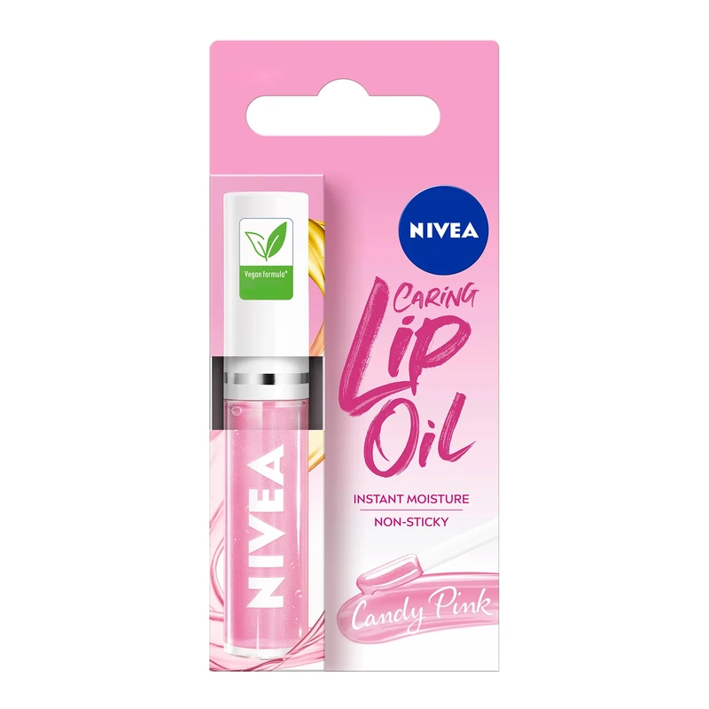 NIVEA Candy Pink Lip Oil (5.5ml), Moisturised Lips With 100% Natural Oils Including Jojoba Oil, Long Lasting and Non-Sticky Lip Gloss
