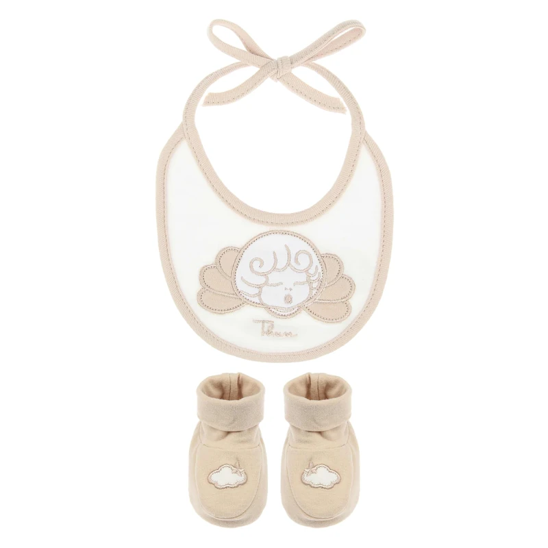 THUN Neutral Cotton Baby Bib and Booties Set