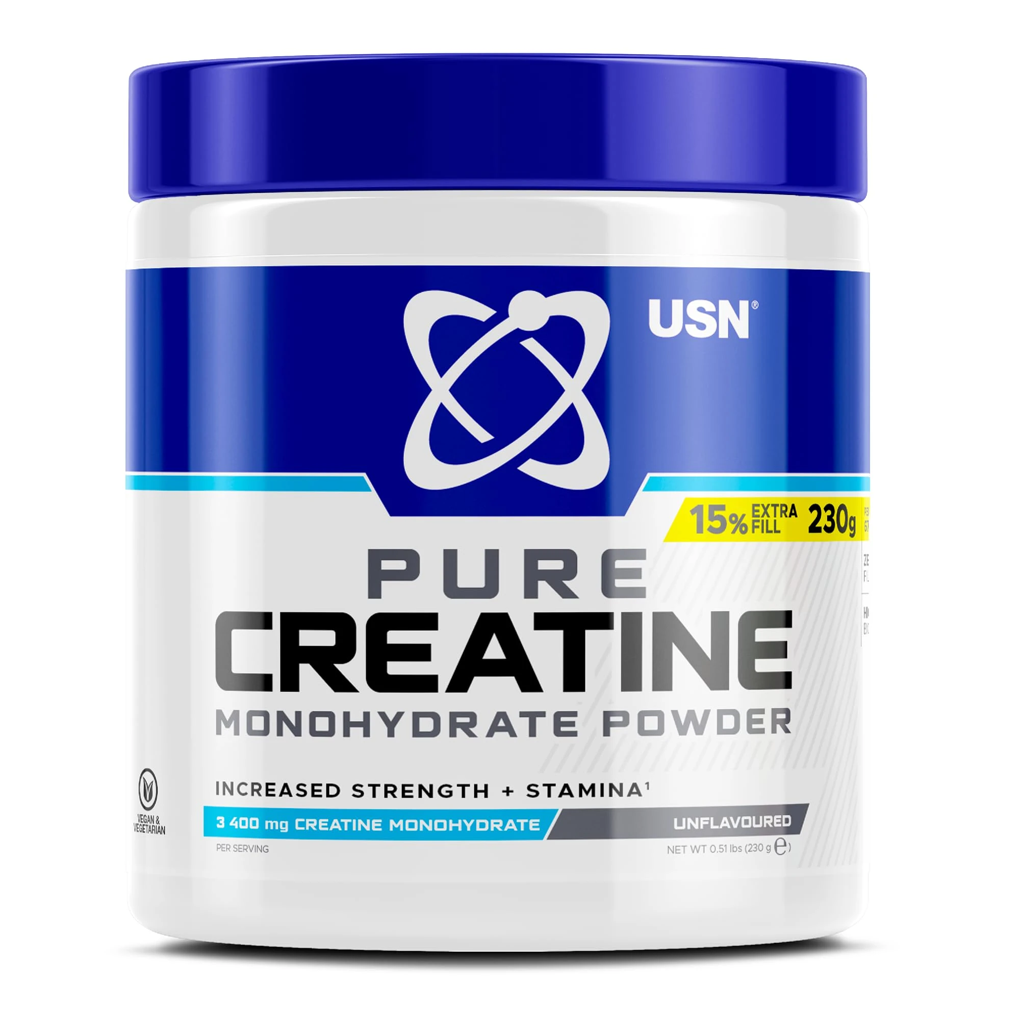 USN Micronised Creatine Powder 230g (67 Servings): 100% Pure Creatine Monohydrate Powder for Performance and Muscle Recovery, Suitable for Vegans - Unflavoured
