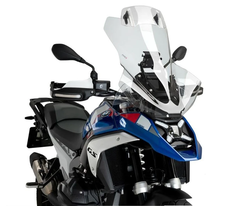 Puig 21841W Touring Plus Windshield with high, aerodynamic design in high-impact acrylic with adjustable visor that improves protection and comfort on long rides, Clear