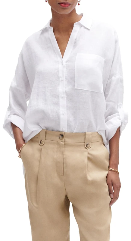 Caroll Long-Sleeved Shirts, 100% Linen White
