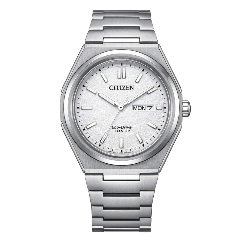 Citizen Super Titanium White Background AW0130-85A Eco Drive solotempo Men's Watch