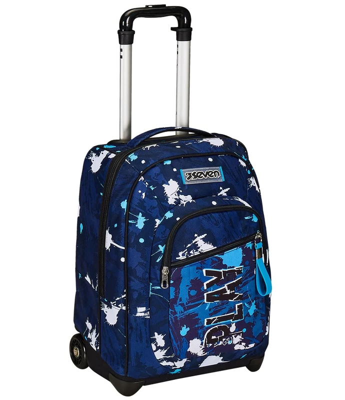 Seven SpottyBlue Fixed Trolley Bag, Blue, 2 in 1, Double Use, Trolley and Backpack, Travel School Backpack, Child Boy, blue, Taglia unica, School