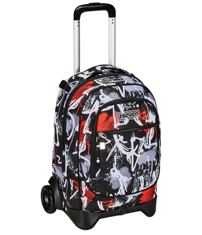 Seven New Tech Trolley 2 Wheels, Spray Me, Black, 3 in 1, Triple Use, Backpack with Detachable Trolley, Travel School Backpack, Child Boy., Black, Taglia Unica, School