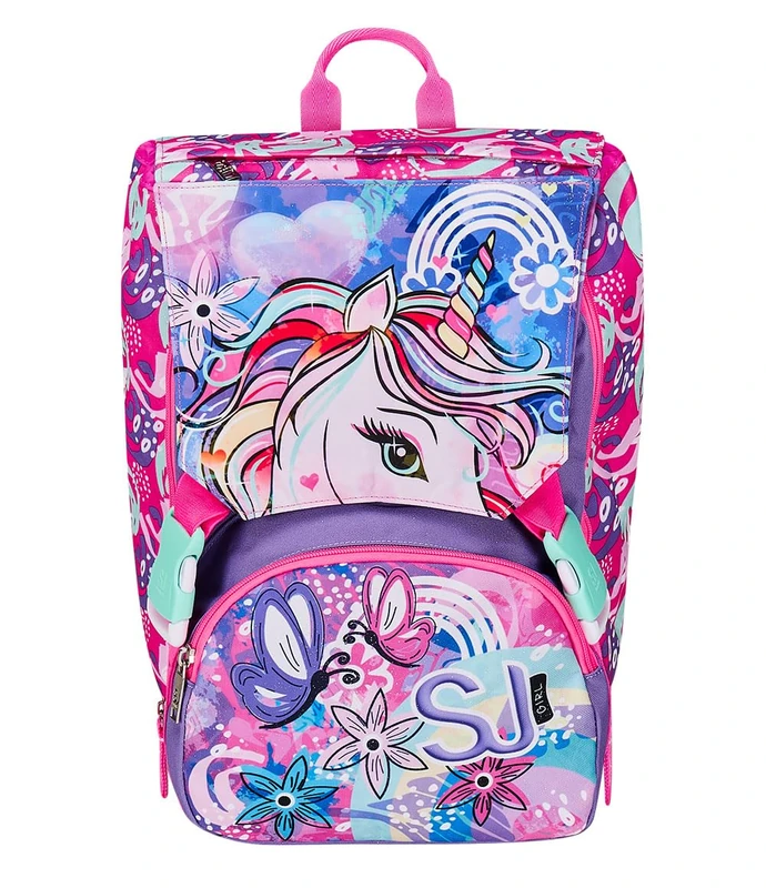 SJ Gang School Backpack Puppy Pink Expandable Backpack with Zip Closure with Flip System and 3 Magnetic Flaps with Various Graphics, Backpack for Primary School, Girls, Pink, pink, standard size,