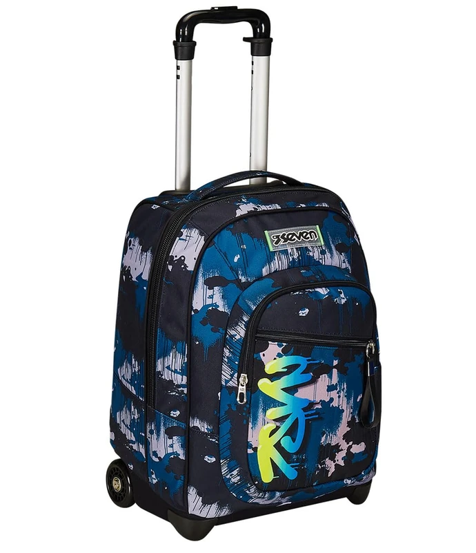 Seven GreenScreen Fixed Trolley Bag, Blue, 2 in 1, Dual Use, Trolley and Backpack, Travel School Backpack, Child Boy, blue, Taglia unica, School