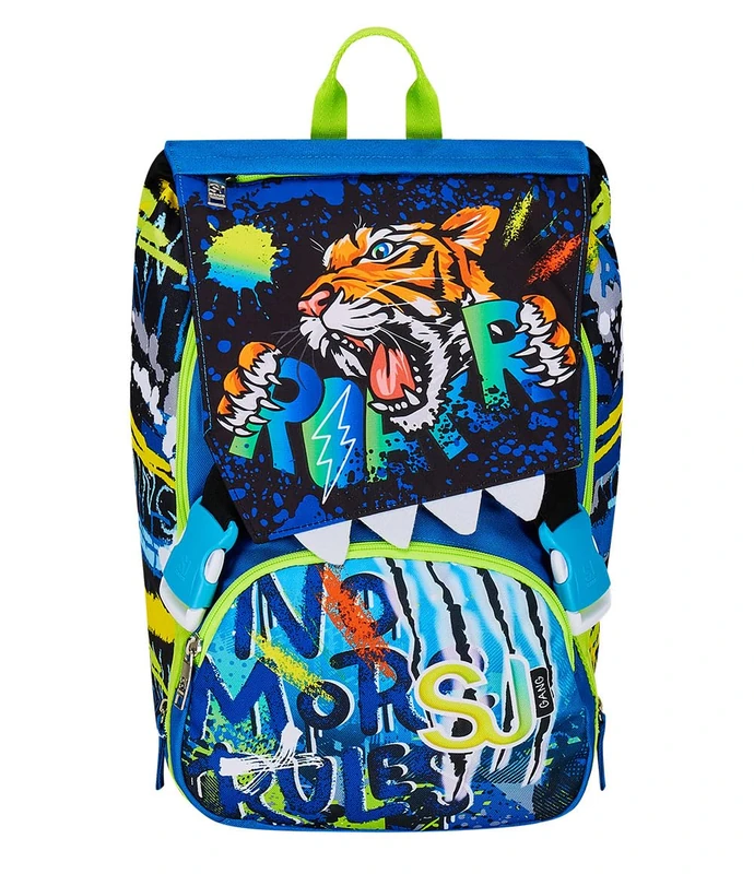 SJ Gang Puppies School Backpack, Blue, Expandable Zip Backpack with 3 Magnetic Flaps with Different Graphics, Children's Backpack