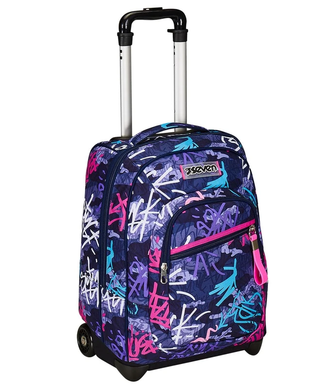 Seven GraffitiMix Fixed Trolley Bag, Purple, 2 in 1, Dual Use, Trolley and Backpack, Travel School Backpack, Girl Girl, purple, Taglia Unica, School
